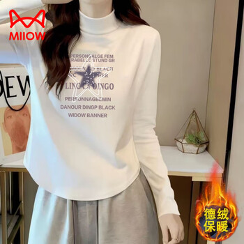 Miiow half turtleneck autumn and winter white hem curved design four-color love print niche long-sleeved slim warm top white letter five-pointed star m recommended within 100 pounds