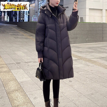 Junior diameter mid-length hooded down jacket for women in winter new loose fashion thickened warm 90 white duck down jacket coffee purple hangzhou genuine down jacket s recommended under 110 pounds