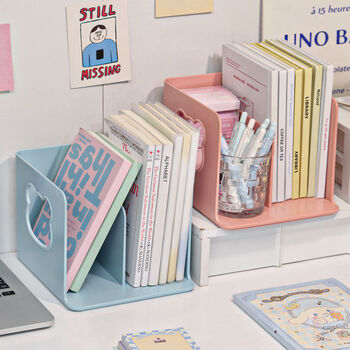 Fantasy dormitory bookend organizer bookshelf style book storage box bear bookend pink and blue combination pack