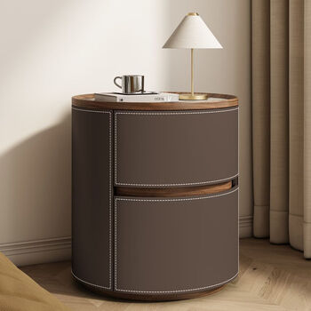Fantasy wangnian jane bedside table round storage cabinet double layer storage dark brown 45x40x50cm
