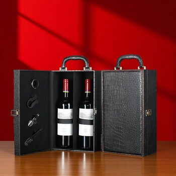 Fantasy red wine packaging box, gift box, double wine leather box, wooden box, empty box, portable red wine box, black crocodile double box with wine utensils, limited time promotion, limited purchase at a loss, one sample