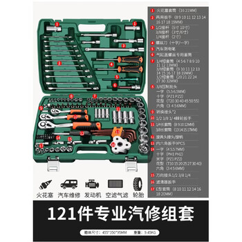 Green forest auto repair 53-piece tool set socket wrench ratchet car repair combination car repair box multifunctional xiaofei upgraded 72-tooth curved handle auto repair 121-piece set