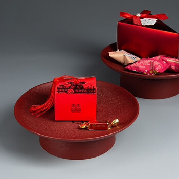 Shi jin fruit plate housewarming wedding ceramic fruit plate candy box red fruit plate creative tall dessert snacks festive lobo fruit plate (20cm in diameter)