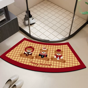 Yusenyi bathroom floor mat bathroom diatom mud absorbent mat curved shower room door quick-drying foot mat bathroom non-slip carpet dy curved mat plaid bear b 35x70cm