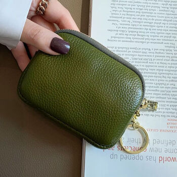 Yunluo new genuine cowhide coin bag zipper small wallet female mini small coin purse card holder key bag female short wallet army green