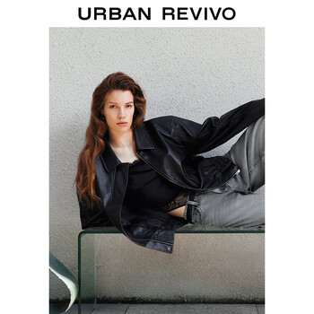 Ur2025 winter new women's streamer wind workwear style pocket pu lapel jacket uyy150094 black s