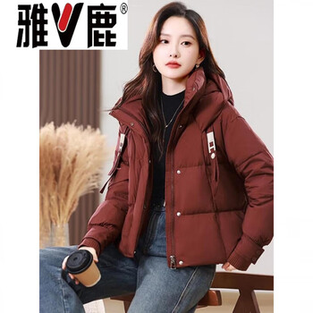 Yalu short hooded down jacket women 2026 winter new fashion casual loose age-reducing small down jacket jacket maroon m