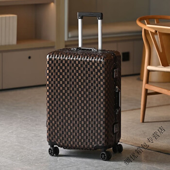 Ye yu suitcase male and female students large capacity wheeled suitcase 1 inch boarding password box trolley case brown checkered wangzhi cup holder model 20 inch boarding size