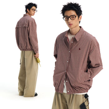 Mr. jiangnan newjnxs classic plaid embroidery casual jacket back loose design loose jacket for men and women red s