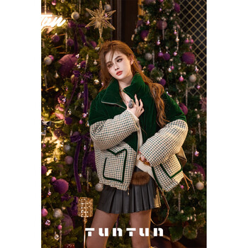Tuntun tuntun autumn and winter emerald 90 white duck down women's down jacket velvet lightweight small short down jacket glazed green spot s (brooch not included)