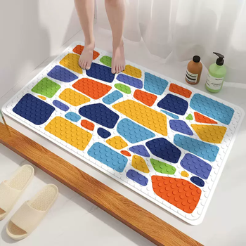 Yusenyi bathroom non-slip floor mat, shower room suction cup mat, special anti-fall foot mat for bathing for elderly and children, bathtub toilet mat, colored stones, bottom suction cup, strong anti-slip, 40cmx70cm, rectangular suction cup floor mat
