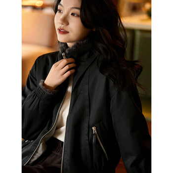 Basic housebasic house/baijiahao winter new style stand collar zipper warm short jacket women's versatile simple top black s
