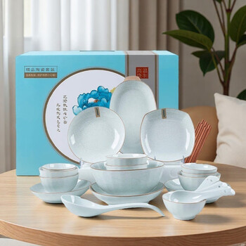 Huaqingge tableware set with ice crack craft 32-piece bowl and chopsticks set gift box for housewarming