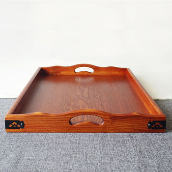 Shi jin serving tray extra large solid wood rectangular tray roasted lamb dinner plate household red wedding serving tray brown 60*40cm portable tray
