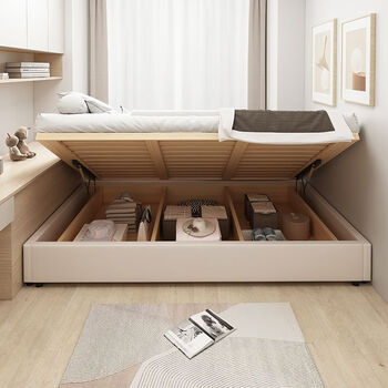 Lei muen all solid wood tatami encrypted row frame bedroom floor bed bed and breakfast hotel floor-standing bedside bed frame can be customized bed frame + spring independent flower mattress 1500mm*1900mm