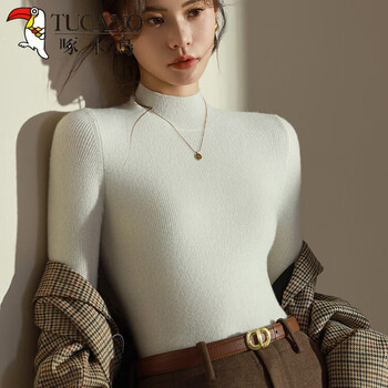 Woodpecker 2025 autumn and winter new style knitted sweater women's half turtle collar black bottoming shirt women's slim top white s