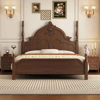 Yusenyi retro bed 15m 18m double bed country storage bed master bedroom grand wedding bed bed + bedside table 1 + 10 cashmere brown mat thickened silent bed board 15002000 box frame structure