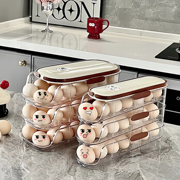 Rihe tang egg storage box side door storage organizer refrigerator household food rolling pack rolling egg storage fresh-keeping rack 3-layer-double row