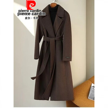 Pierre cardin double-sided cashmere coat women's mid-length 2025 new hepburn style korean style over-the-knee wool wool coat autumn and winter gray brown lined s under 105 jin