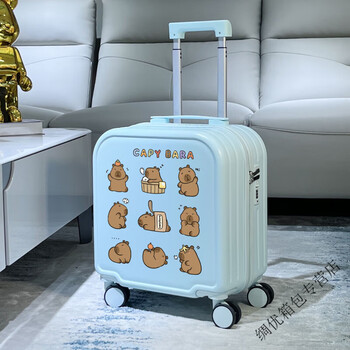 Ye yu luggage girls small lightweight inch boarding elementary school trolley case cartoon sitable travel password box 018 mint green capibala 20 inch upgraded thickened material + cup holder
