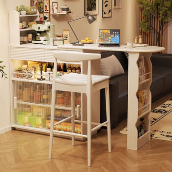 Melex solid wood sideboard bar cabinet dining table island integrated retractable partition living room household sofa side cabinet with socket ivory white sideboard bar cabinet