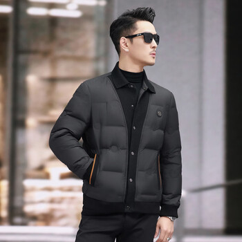 Yaya high-end men's down jacket short white duck down jacket 2025 winter new fashion casual lapel warm jacket black m 170
