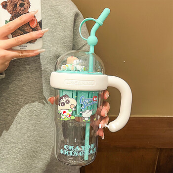 Huahuo cute crayon shin-chan water cup girls new 2025 high-value gift tritan straw cup portable summer official authentic tritan material white 830ml