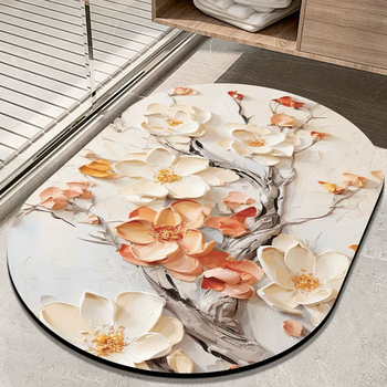 Yusenyi bathroom bathroom absorbent floor mat diatom mud household non-slip foot mat bathroom door quick-drying 3d flower 2 (oval) 40x60cm (upgraded and thickened by about 4.0mm丨suck-drying in seconds)