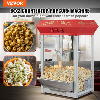 Vevor popcorn machine, simple to operate, tabletop popcorn machine, long-lasting heat preservation, fully automatic, red 800w, 5 sets