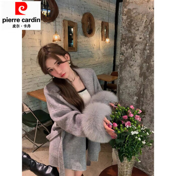 Pierre cardin 2025 autumn and winter new double-sided cashmere coat women's short detachable fox fur temperament woolen coat gray s 90-120 jin