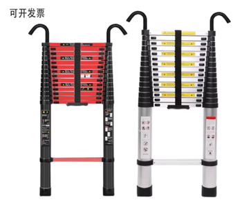 Telescopic ladder thickened aluminum alloy convenience section ladder straight ladder safety engineering ladder with hook climbing attic staircase 2.7m straight ladder with hook high hard steel