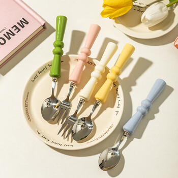 Modern housewife mellow304 stainless steel small spoon fruit fork personal high-end exquisite dessert spoon 304 stainless steel mellow series-yuantian blue dessert spoon