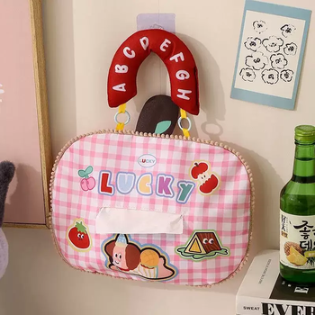 Yusenyi cute car tissue bag portable storage bag creative cartoon wall mounted desktop tissue box paper tissue box storage bag for women plaid portable tissue bag (pink)