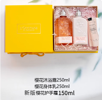 L occitane sakura body lotion, hand cream, shower gel gift box, birthday souvenir for girlfriend, best friend, elders, large gift box, body lotion, shower gel, hand cream gift box