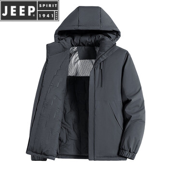 Jeep spirit velvet jacket for men in autumn and winter new windproof warm thickened jacket hooded waterproof windbreaker winter gray cotton lining removable hood m l 165c recommended 100-115 catties