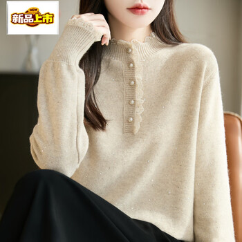 First diameter lace splicing half turtleneck thickened sweater for women autumn and winter new loose large size sweater bottoming shirt off-white m 90-110 catties