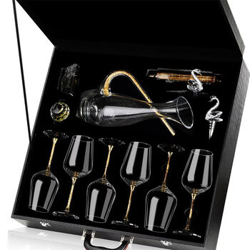 Shi jin red wine glass set for home light luxury and high-end sense rhinestone gold foil red wine glass set for home large crystal goblet white diamond leather suitcase ten-piece set 420ml red wine glass*6 no specifications