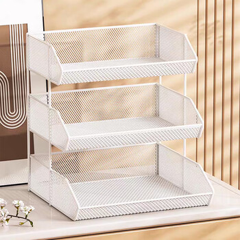 Yisijia desktop storage rack household multi-layer snack rack living room countertop cup water cup holder kitchen table storage artifact white three-layer plus size