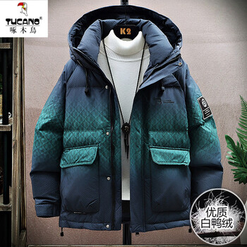 Woodpecker gradient color workwear down jacket men's 2025 new winter youth thickened jacket for junior high and high school students 9166 black green high quality white duck down m can wear between 80 and 100 jin