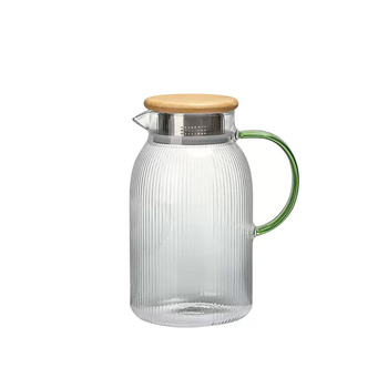 Yusenyi glass cold kettle refrigerator large capacity bar cold kettle summer household water cup high borosilicate high temperature resistant tea making (wooden lid) japanese striped kettle 1.6l heat resistant 150 1l