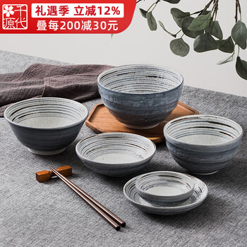 Chiyo genrat shino komasuji pattern bowls and plates tableware mino ware imported from japan ceramic bowl underglaze color retro large bowl eating bowl 5.2-inch plate
