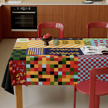 Yusenyi tablecloth waterproof and oil-proof table mat, high-end coffee table cover cloth, atmospheric rectangular table, colorful yarn tablecloth 90*140cm, no deformation after cleaning