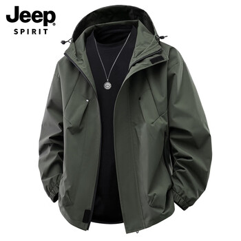 Jeep spirit genuine jeep high-end hooded jacket for men 2025 autumn and winter new versatile casual loose workwear top jacket for men jk8022 gray green jacket xl 135-155 catties