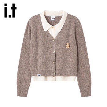 Izzue it college style fake two-piece cardigan coat for women autumn and winter lapel slightly elastic simple versatile and comfortable wool sweater