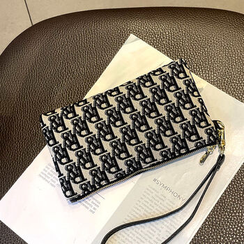 Small handbag for women, 2025 new fashionable temperament coin purse, large capacity canvas, can hold mobile phone, clutch bag, r cloth black