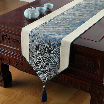 Caizhi tv cabinet mat long chinese style new light luxury table flag coffee table tea table fabric tea table mat simple and atmospheric tv cabinet cover pengcheng wanli lake blue 33*180cm (applicable to desktop 1.2m-1.4m coffee table