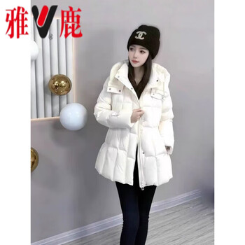 Yalu 2025 winter new light luxury 90 goose down jacket waist slim hooded small soft puff down jacket for women goose down jacket 95% white goose down for women off-white 90 goose down jacket with the same material inside s 80-100 catties