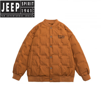 Jeep spirit2026 new winter trendy baseball collar down jacket men's plus size warm printed letter jacket caramel color m