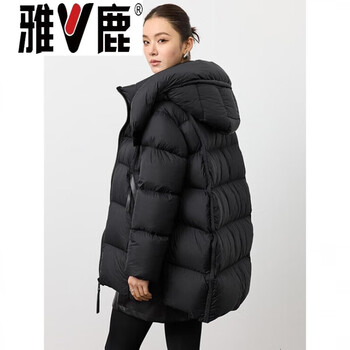 Yalu 90 white goose down down jacket women's winter style mid-length hooded loose puff women's goose down jacket yahei s yahei s height 150-165 weight 53-62.5