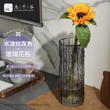 Jiuqiangu vase large glass vase rich bamboo water flower arrangement gray water ripple cut vase height 25.5cm1005